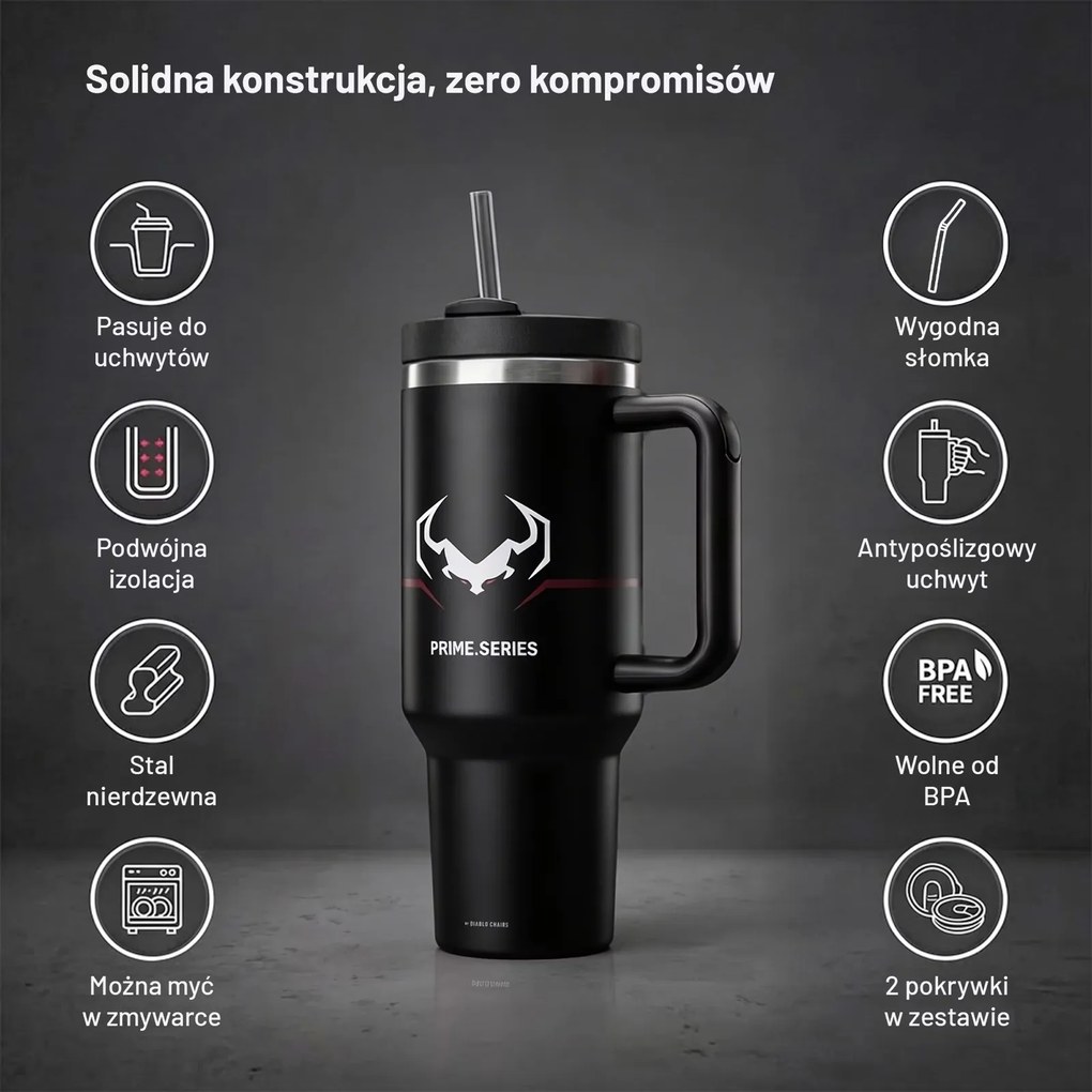 Kubek termiczny ze słomką Diablo, kolor Burned Black