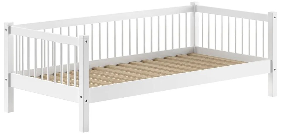 Białe łóżko dziecięce z litego drewna bukowego w kształcie domku z wysuwanym łóżkiem 90x200 cm Forrest – Vipack