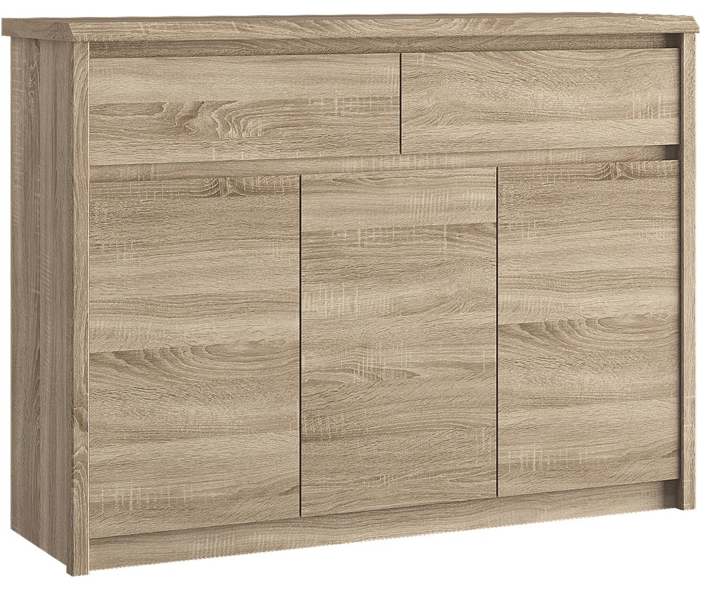 Komoda Trzydrzwiowa z Szufladami Drewniana do Salonu MAURA 127 cm Dąb sonoma Loft