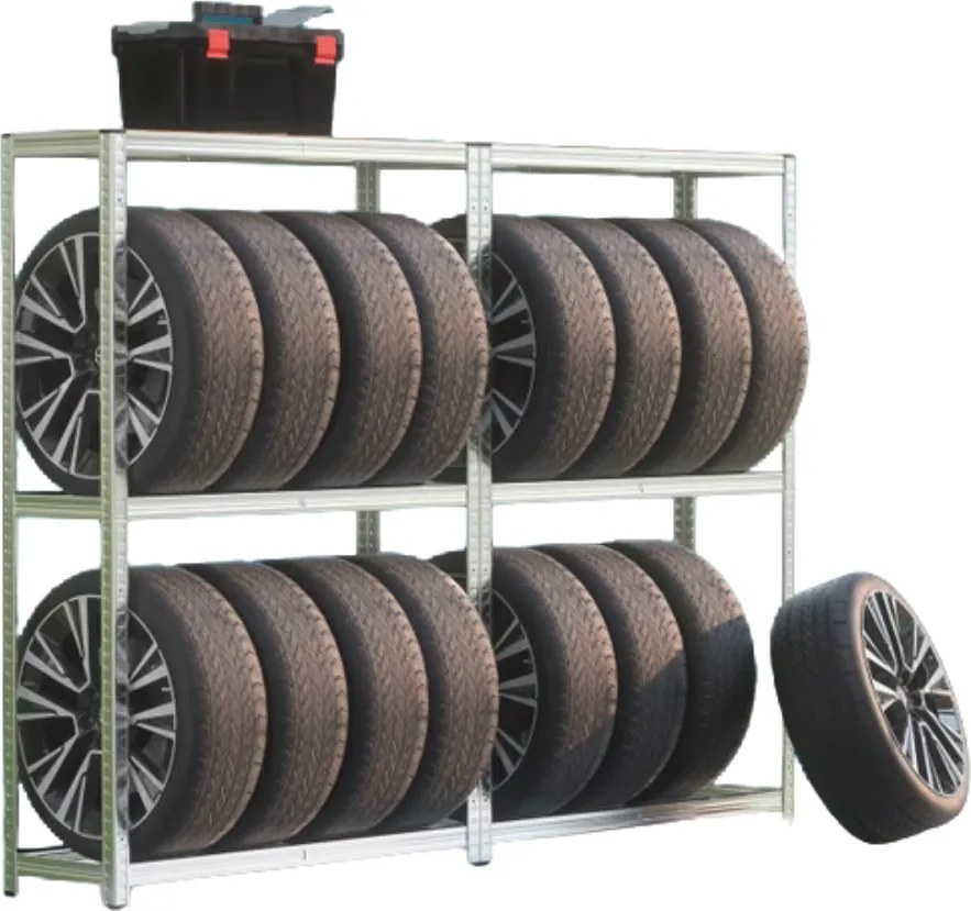 Regał na opony TYRE, 120x40x180 cm, max 795 kg, srebrna/jasnobrązowy Jurhan