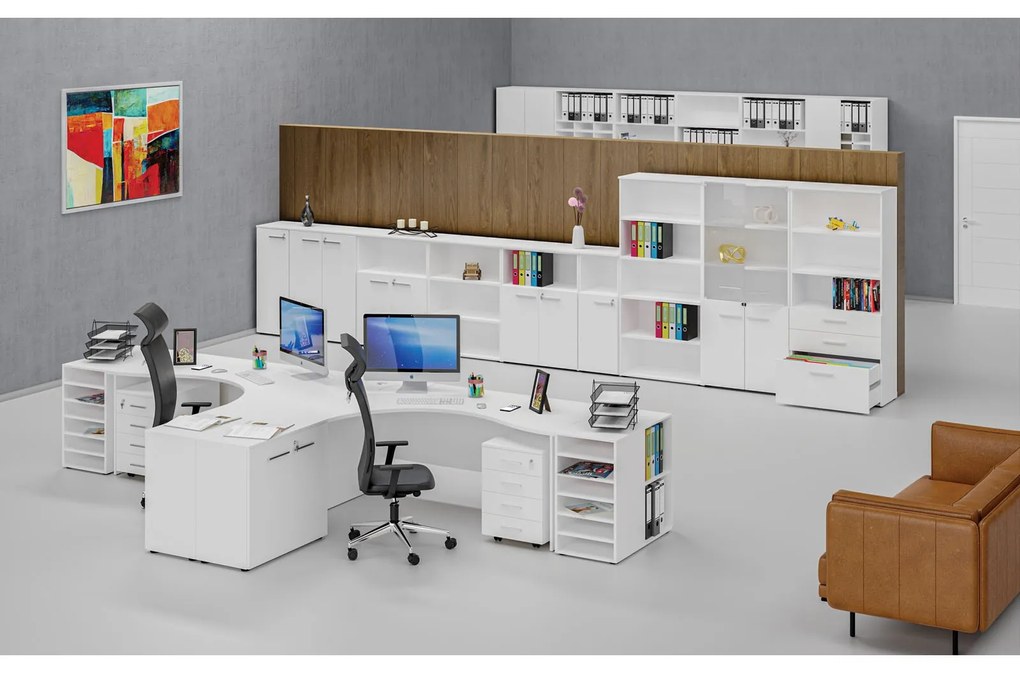 Szafa biurowa kombinowana PRIMO WHITE, drzwi na 3 poziomach, 800 x 420 x 1434 mm, biały