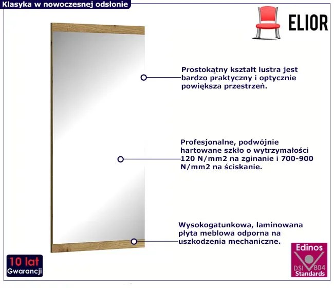 Prostokątne Lustro Wiszące Dąb Artisan W7-H86