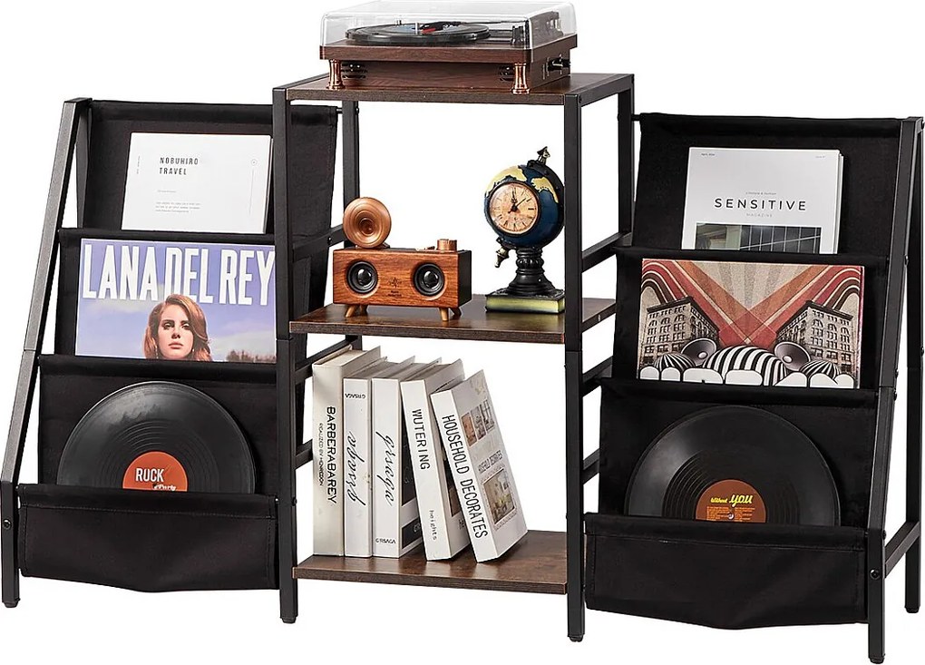 Meble DVD SucceBuy Stojak na Gramofon z 3 Poziomami z Metalu do 280 Albumów Czarny