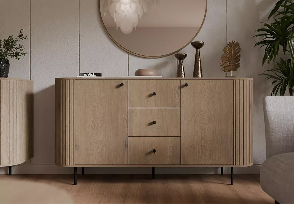 Komoda Opunio 165 cm – nowoczesna komoda z szufladami dąb cremona / beż piaskowy / dąb dunin