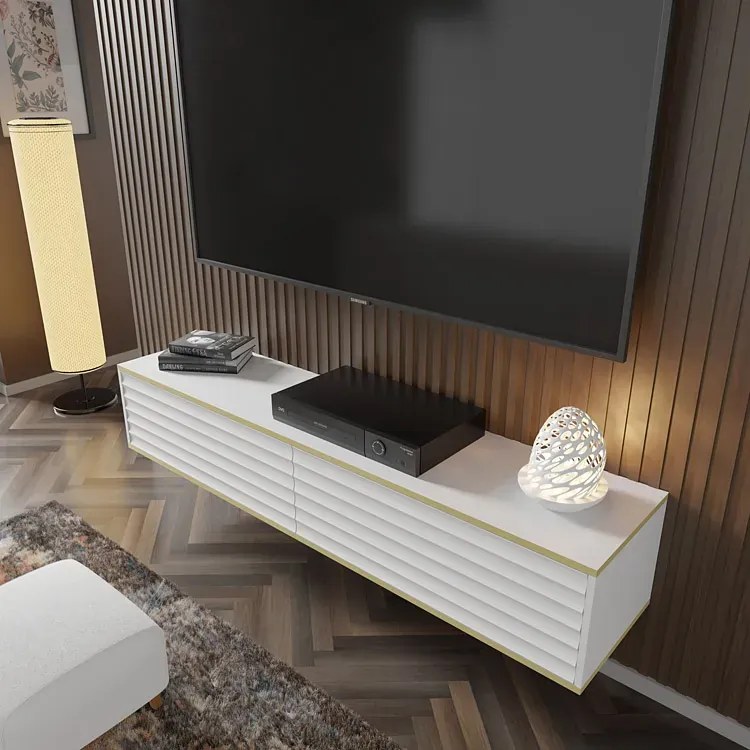 Biała ścienna frezowana szafka pod TV - Vanilia 4X