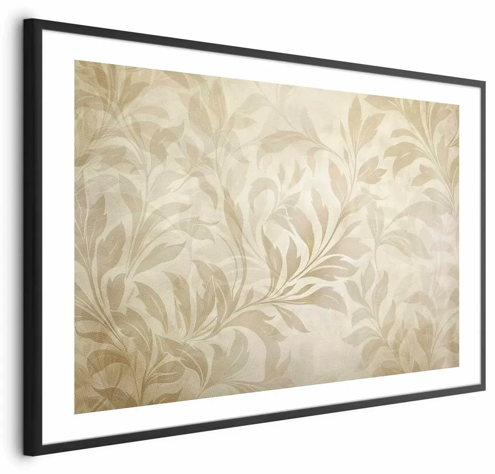 Plakat Piaskowe listki 90x60 cm z ramą czarną z marginesem ARTGEIST B