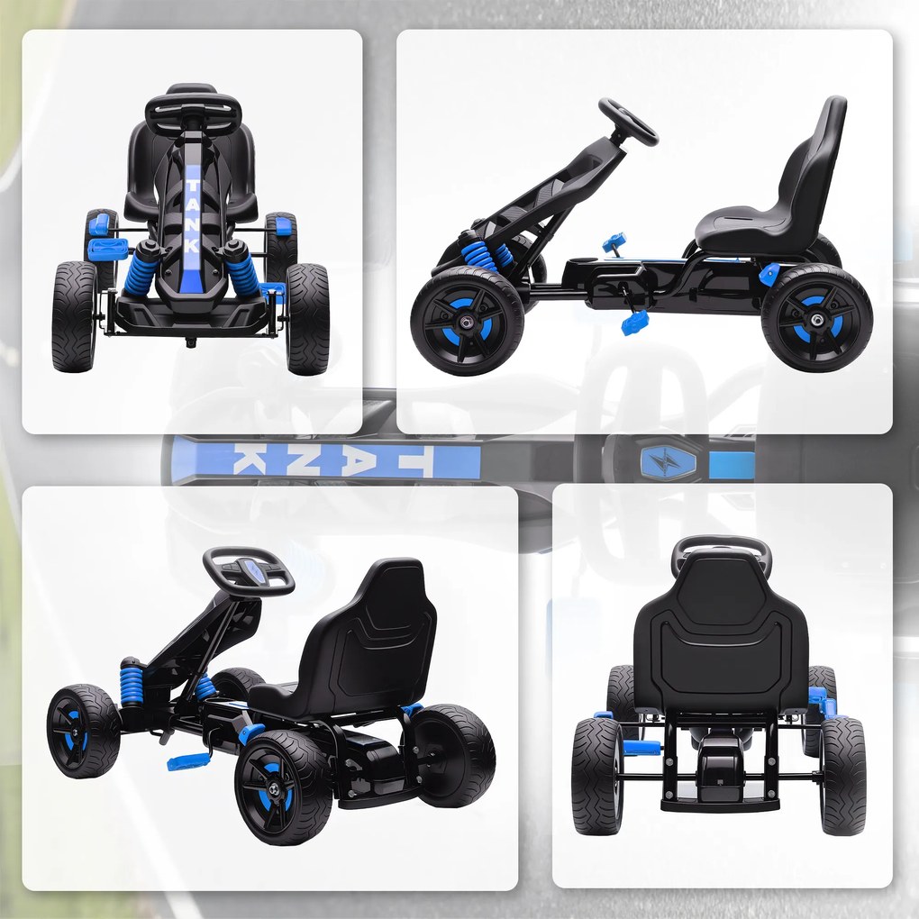 AIYAPLAY Gokart z pedałami, Tretauto dla dzieci z hamulcem, antypoślizgowe koła, rama metalowa, 3-6 lat, Niebieski