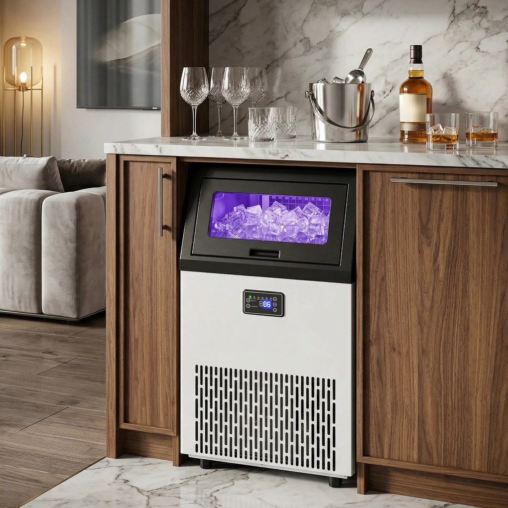 HOMCOM Komercyjna maszyna do lodu, 55 kg/24 h stal nierdzewna, wolnostojąca lub do zabudowy z 13 kg pojemnikiem | Aosom PL