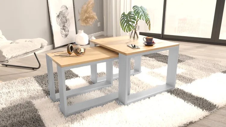 Dwa Skandynawskie Stoliki Kawowe Dąb Artisan + Biały F8-N83