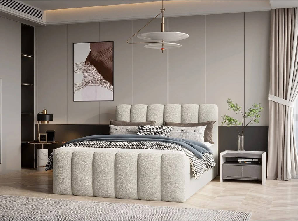 Stylowe łóżko tapicerowane KORA 180x200 cm w tkaninie CENTAUR 1 złamanej bieli