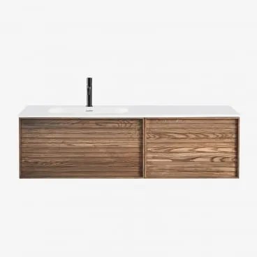 Zestaw Wiszących Mebli Łazienkowych 140x50 Cm Z Drewna Zintegrowany Z Umywalką Solea Bezlusterkowiec & Popielaty Brąz & Czarny Matowy ↑20 Cm Z Zaworem