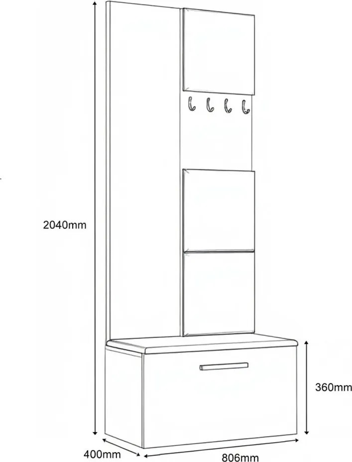 Masseno Garderoba MODULO 80,6/204/40 cm do Przedpokoju Nowoczesna Czarna