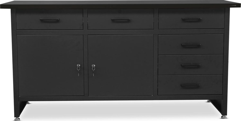 Stół warsztatowy z szufladami czarny, 1700x850x600 mm: HENRY All Black
