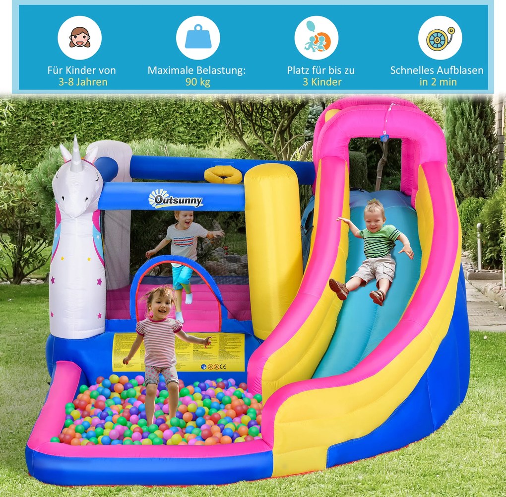 Outsunny Dmuchany park rozrywki, dmuchana przestrzeń do skakania dla dzieci, bezpieczne miejsce do skakania i zabawy