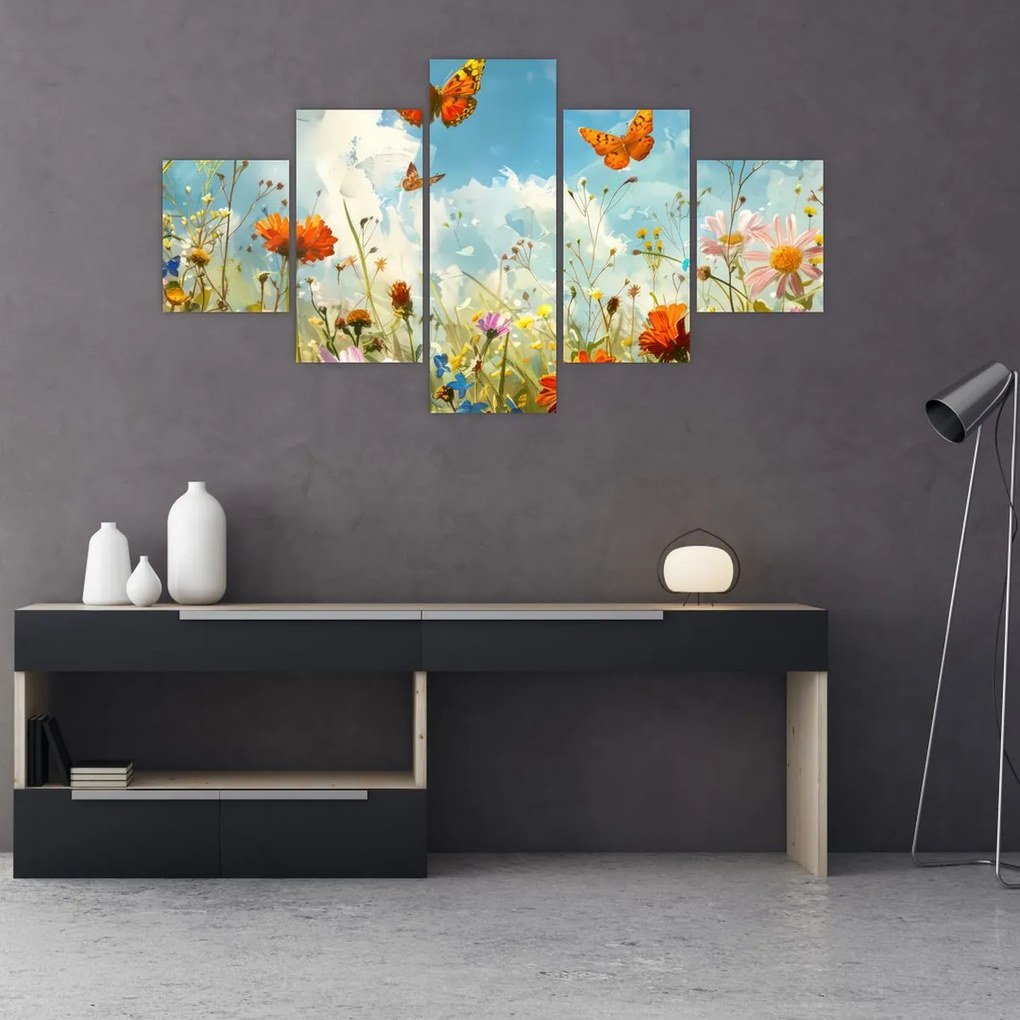 Obraz - Motyle na letniej łące (125x70 cm)