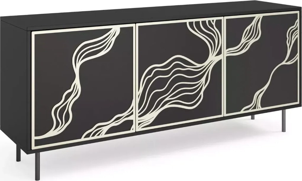 Komoda Gambia 164 cm – nowoczesna, elegancka, glamour, metalowy stelaż, 3-drzwiowa