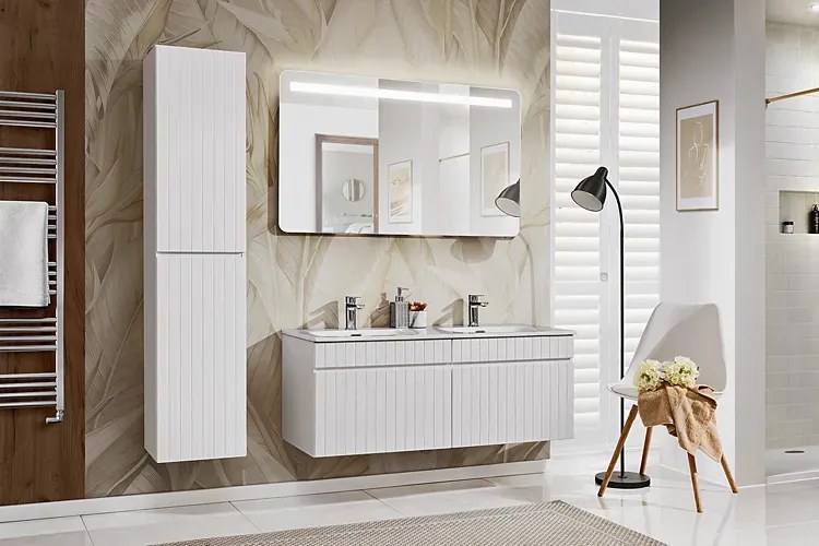 Biała lamelowa szafka na umywalkę z szufladą 100 cm T4-T89