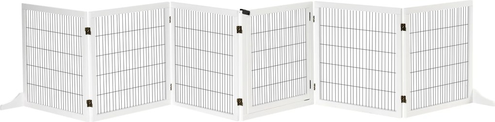 PawHut Bramka bezpieczeństwa dla psów, samodzielnie stojące, modułowe, składane ogrodzenie, 6-panelowe, z 2 podstawami, drewno sosnowe