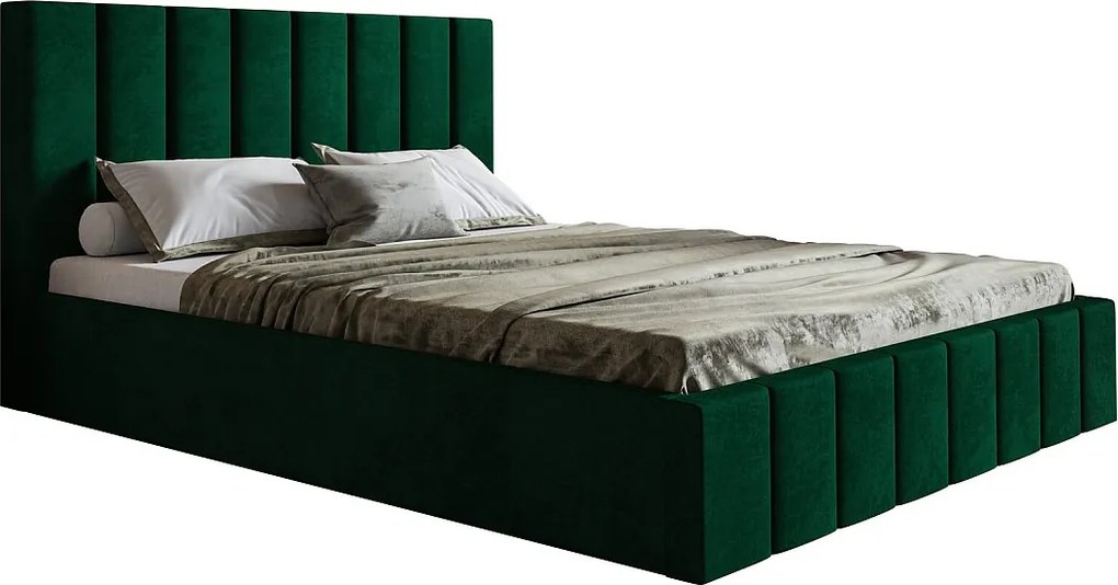 Łóżko tapicerowane 200x200 cm Moris - łóżko z pojemnikiem i stelażem metalowym - welur zielony (Kronos 19)