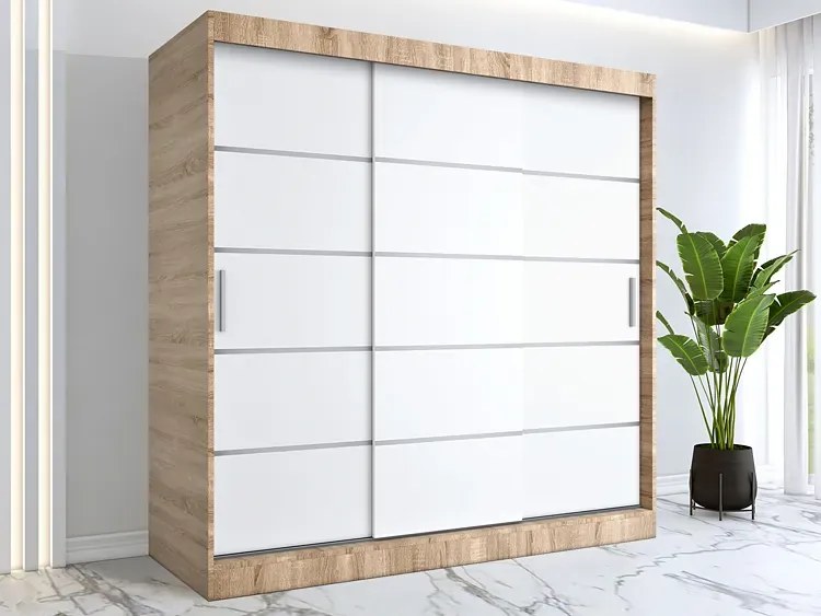 Szafa przesuwna dąb sonoma + biały 200 cm - Bohosa 6X