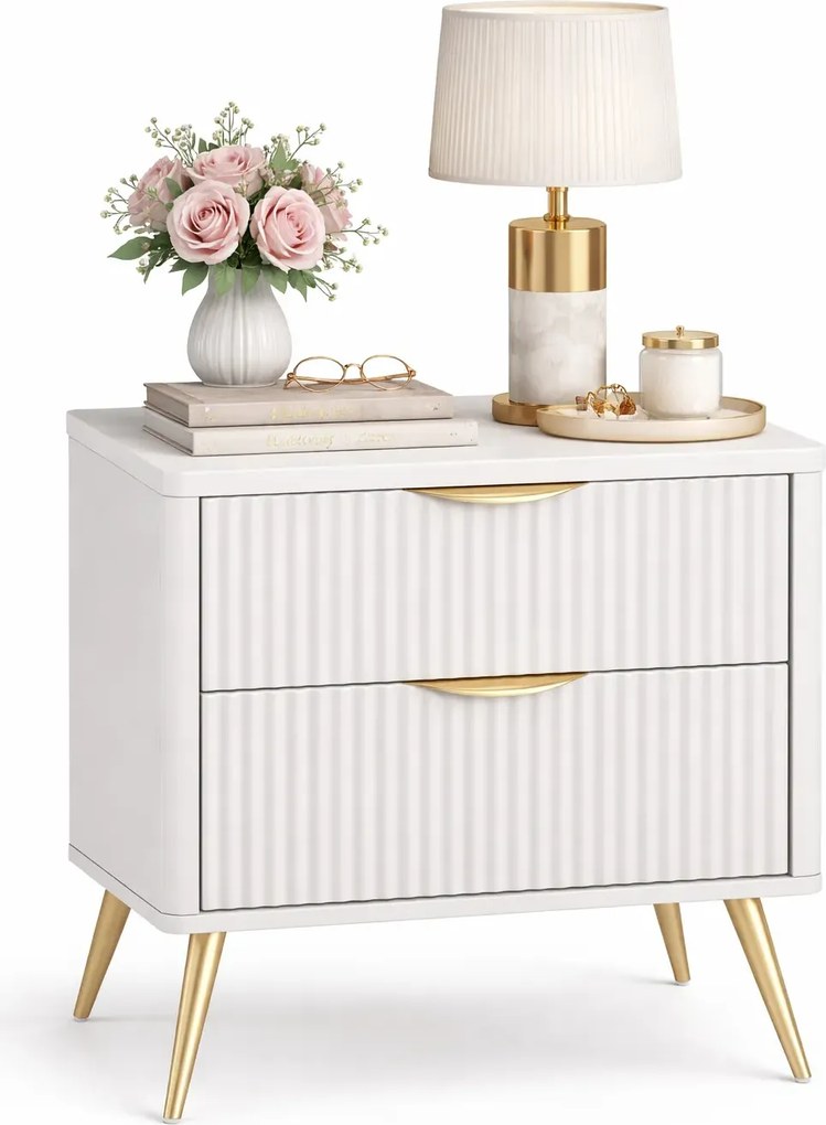 Beżowa szafka nocna na złotych nóżkach  P9-H63