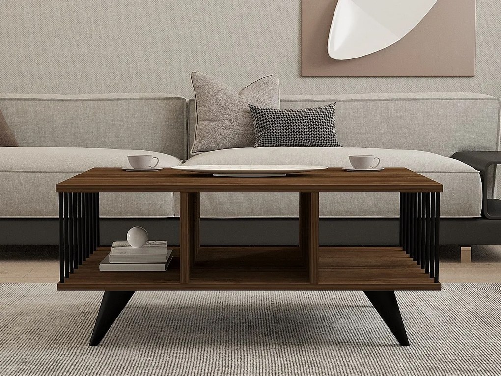 Owalny stolik kawowy 90x60 cm z brązowego drewna bez schowka, elegancki i przyjazny design