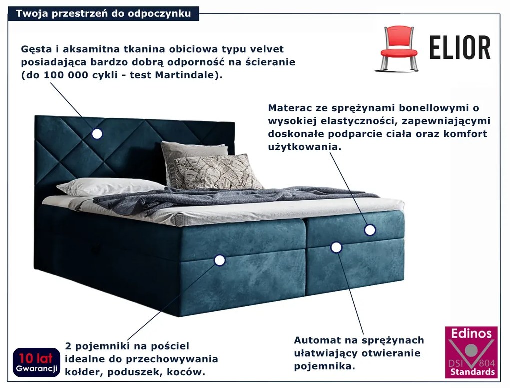 Niebieskie łóżko pikowane z pojemnikiem 5 rozmiarów L7-T55