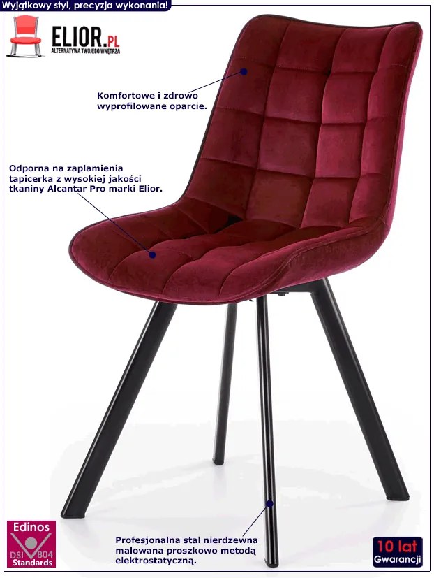 Zestaw bordowych eleganckich krzeseł tapicerowanych 4 szt. S5-M28