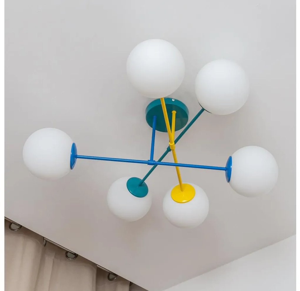 Lampa sufitowa natynkowa MOON 6xE27/15W/230V turkusowa/żółta/niebieska