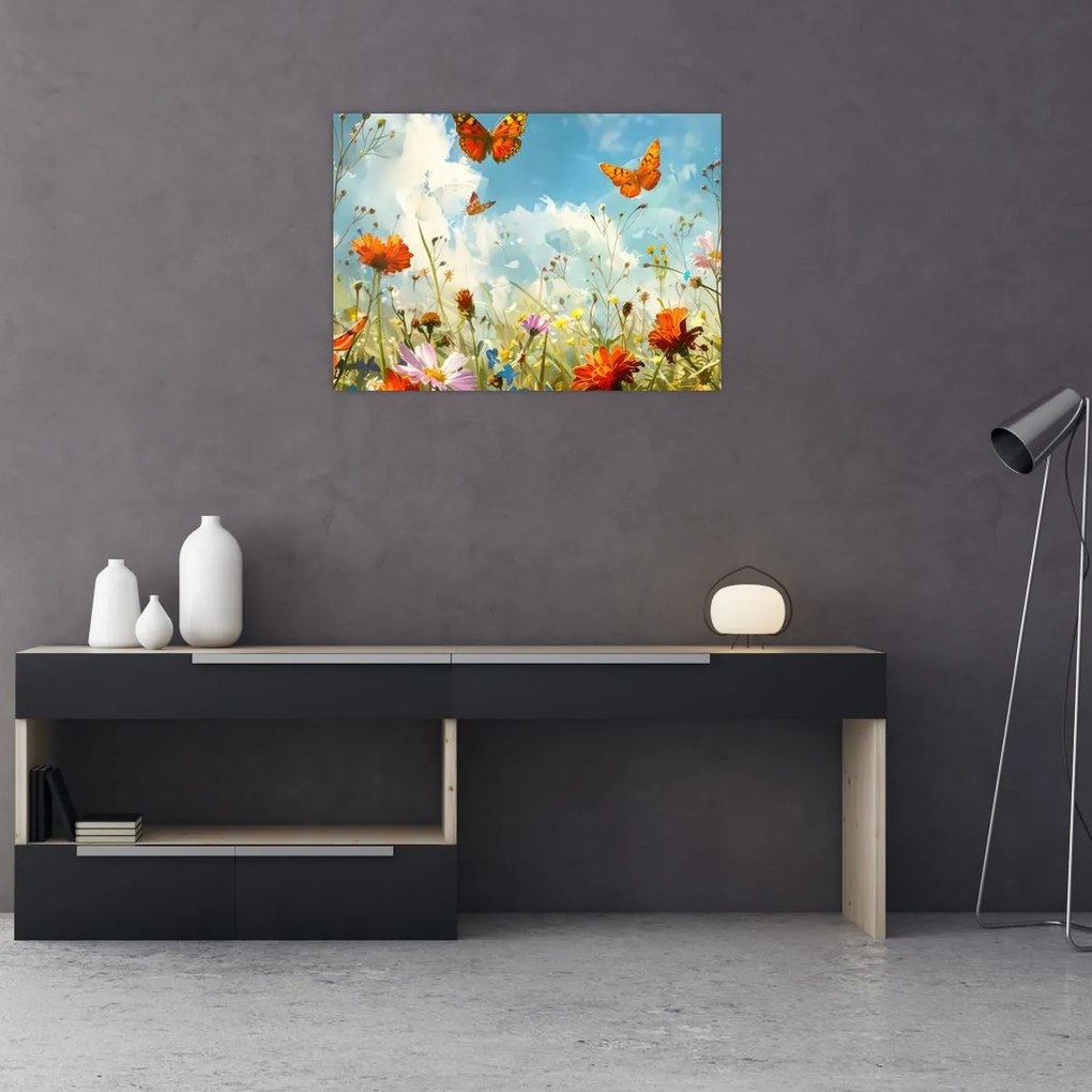Obraz - Motyle na letniej łące (70x50 cm)