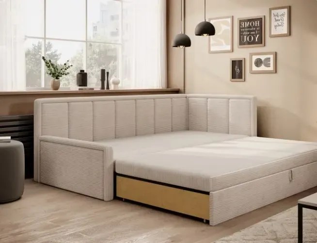 Sofa rozkładana z funkcją spania FULGEO beżowa prawa ELTAP