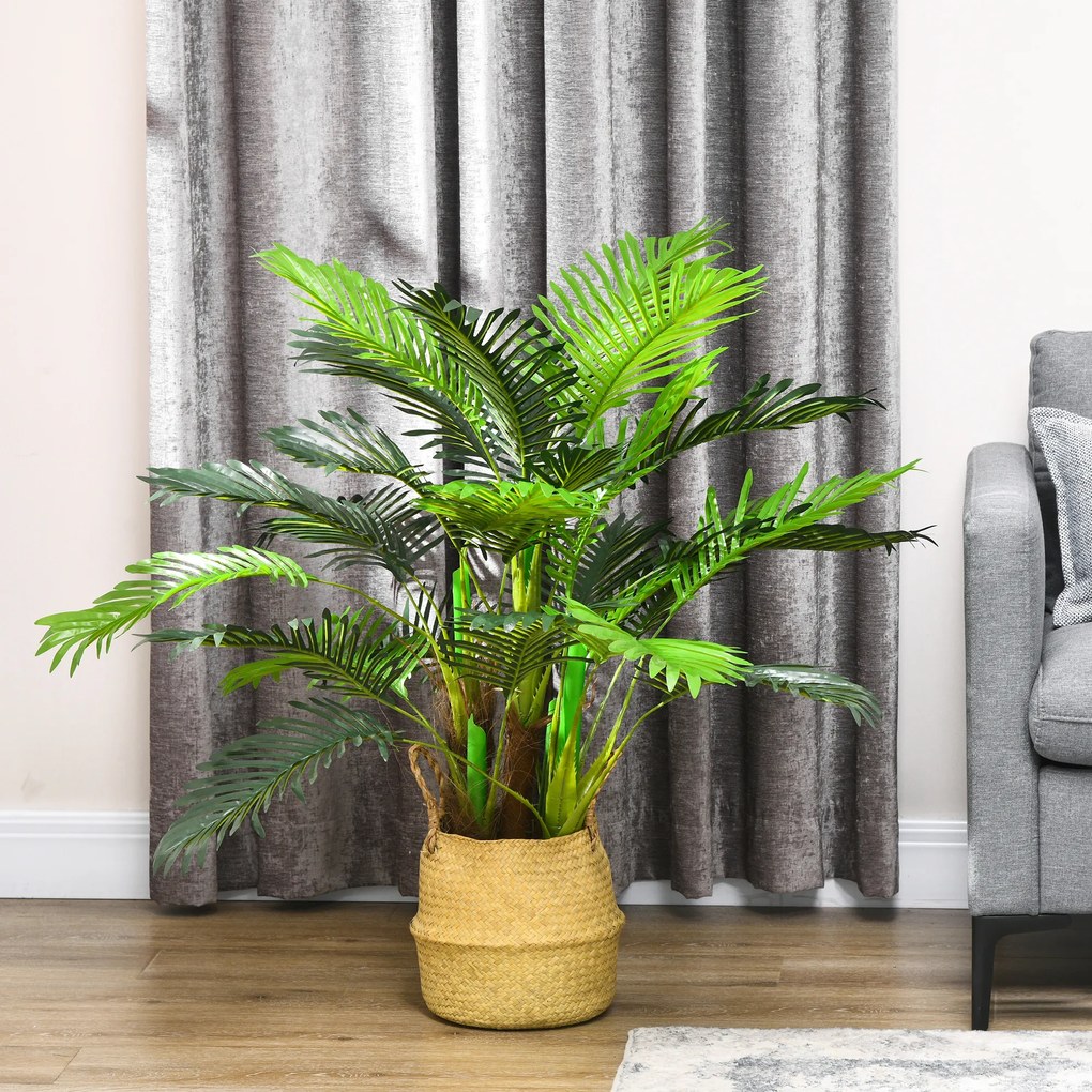 HOMCOM Sztuczna Palma, 1 m, Realistyczne Gałęzie, Roślina Dekoracyjna, Plastik, z Doniczką, Brązowo-Zielona