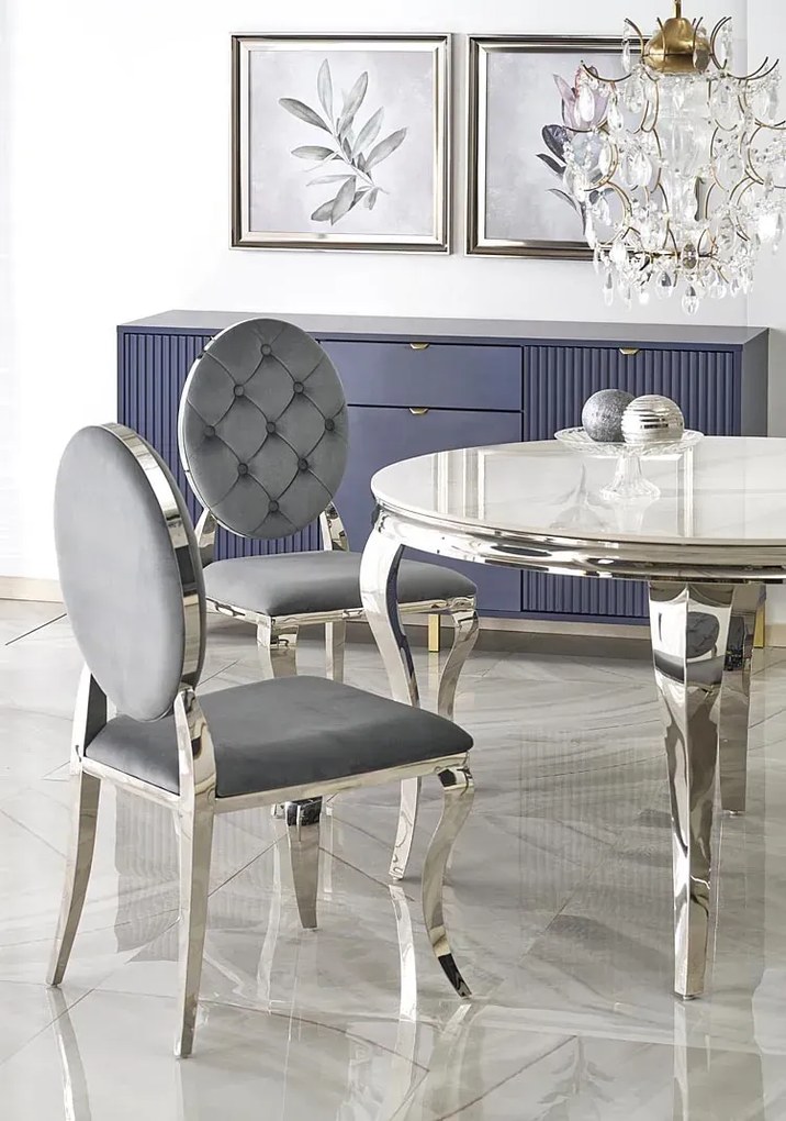 Krzesło medalion w stylu glamour popielaty + srebrny E8-R45