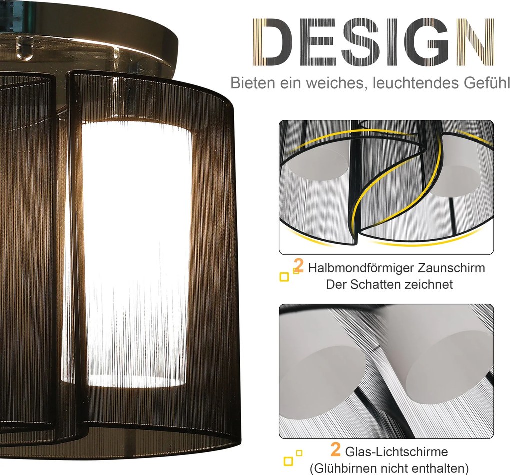 HOMCOM Lampa sufitowa vintage 2 oprawki E27 lampa sufitowa 40 W czarna