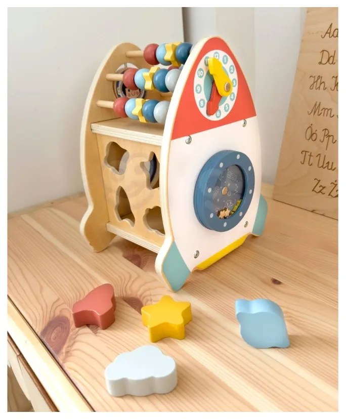 Tooky toy kosmiczna rakieta aktywności sorter labirynt drewniany