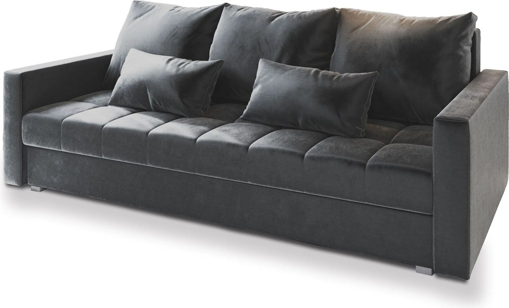 Masseno Sofa SIRO z funkcją spania i pojemnikiem na pościel, Rozkładana sofa - Szary, PAROS 06