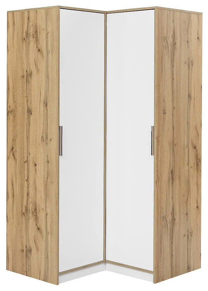 Szafa narożna 2-drzwiowa  – szer. 106 cm – Biało-jasny naturalny - LAMIKI