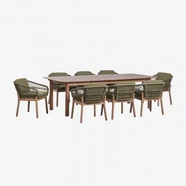 Zestaw Stołu Prostokątnego Rozsuwanego Duala 250-310x105 Cm I 8 Krzeseł Jadalnianych Z Drewna Akacjowego I Plecionej Liny Karvia - Sklum