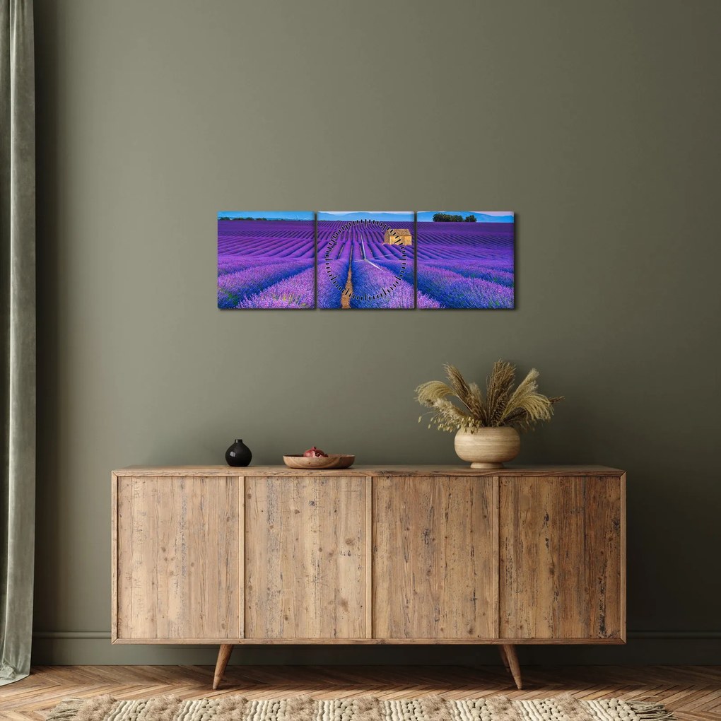 Obraz - Lewndowe pole (z zegarem) (90x30 cm)