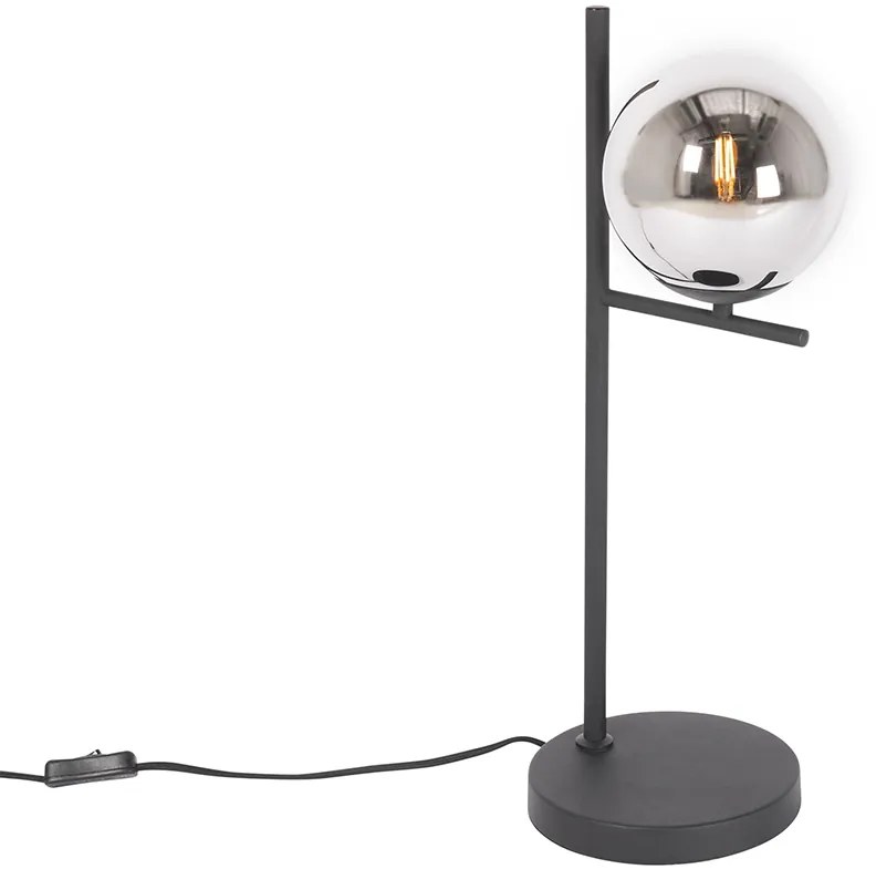 Lampa stołowa art deco czarna i przydymione szkło - Flore