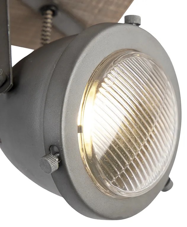 Industrialny reflektor stalowy z drewnianą, regulowaną podstawą, 3-światłowy - Emado