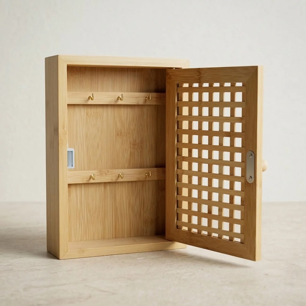 Wisząca szafka na klucze KIZU, 19 x 27 x 6 cm, bambus