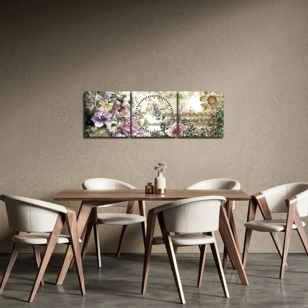 Obraz - Designerskie kwiaty (z zegarem) (90x30 cm)