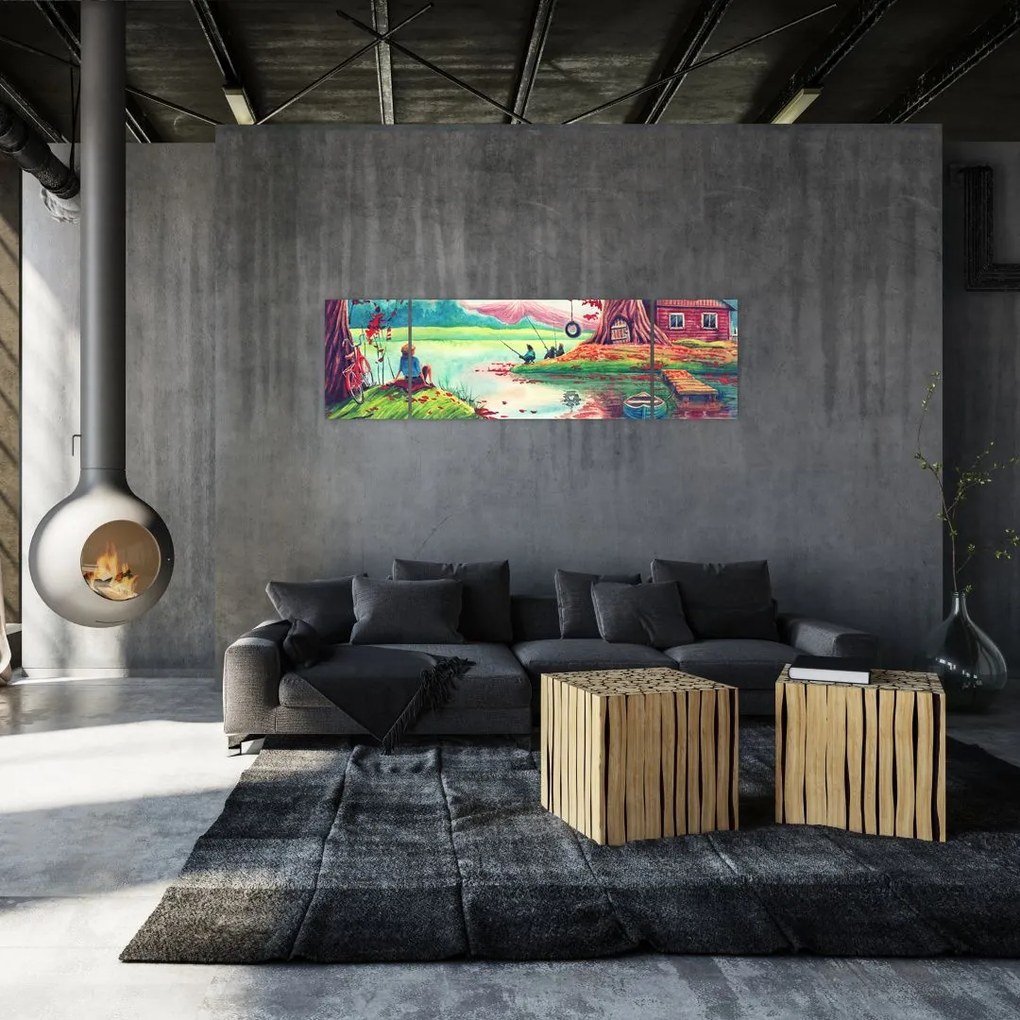 Obraz - Akwarela, Bay in a mountain village (170x50 cm)