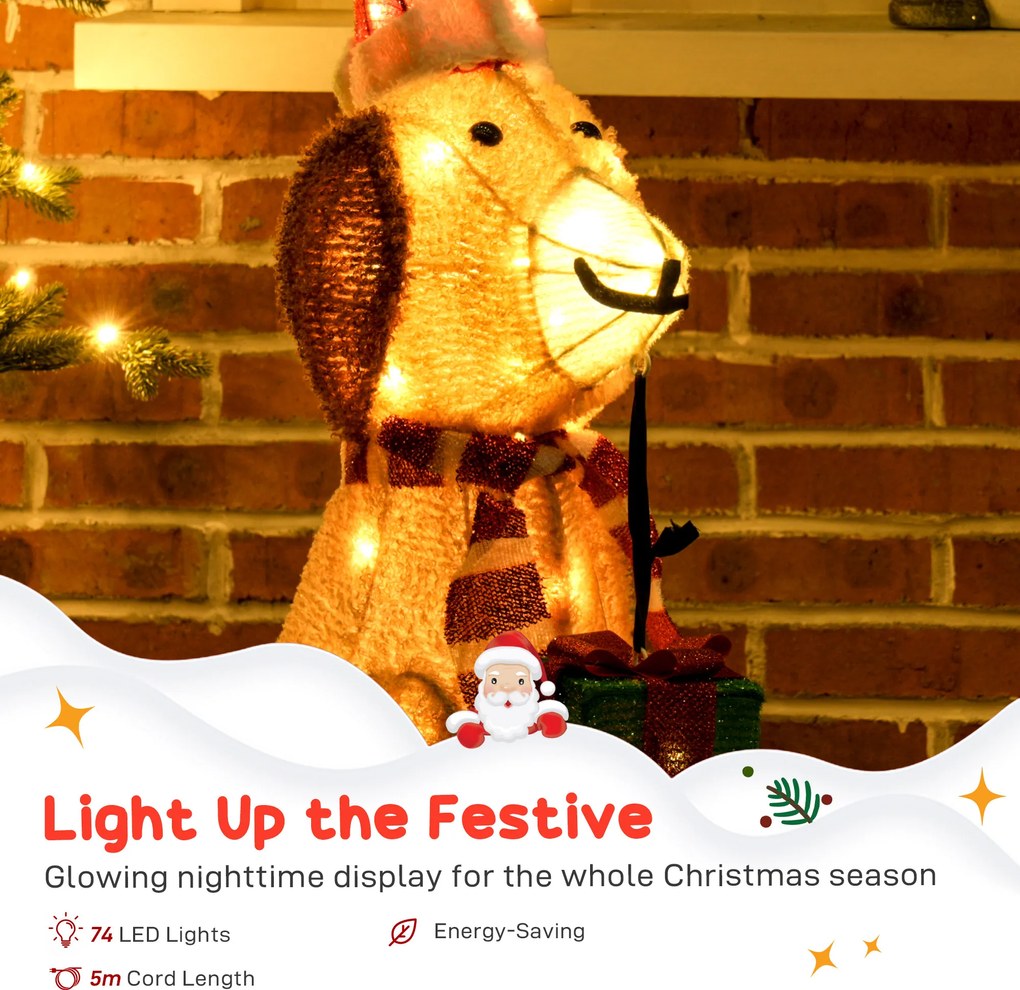 Outsunny Dekoracja świąteczna, podświetlony szczeniak z 74 ciepłymi białymi diodami LED, 64 x 20 x 70 cm, żółty | Aosom PL