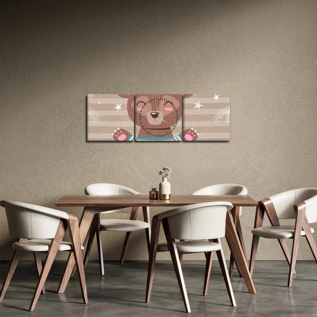 Obraz - Kochający niedźwiadek (z zegarem) (90x30 cm)
