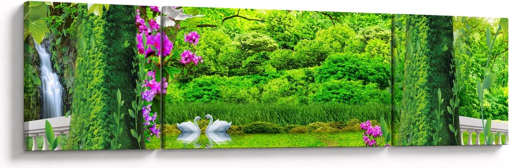 Obraz - Magiczny ogród z łabędziami (170x50 cm)