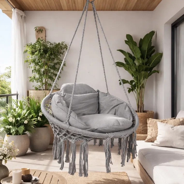 Fotel wiszący Nestio MAS-RHC-002, bocianie gniazdo do domu i ogrodu, kolor jasnoszary