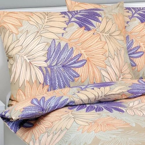 Bellatex Pościel bawełniana Liście łososiowy, fioletowy, 140 x 200 cm, 70 x 90 cm