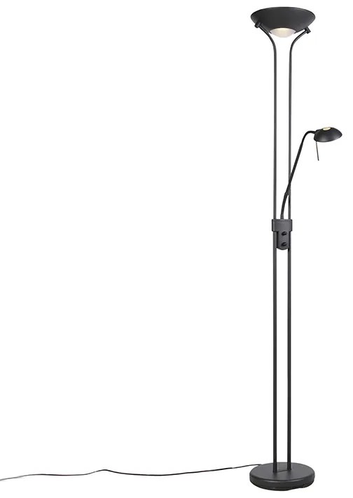Lampa stojąca czarna z lampką do czytania, w tym LED i ściemniacz - Diva 2